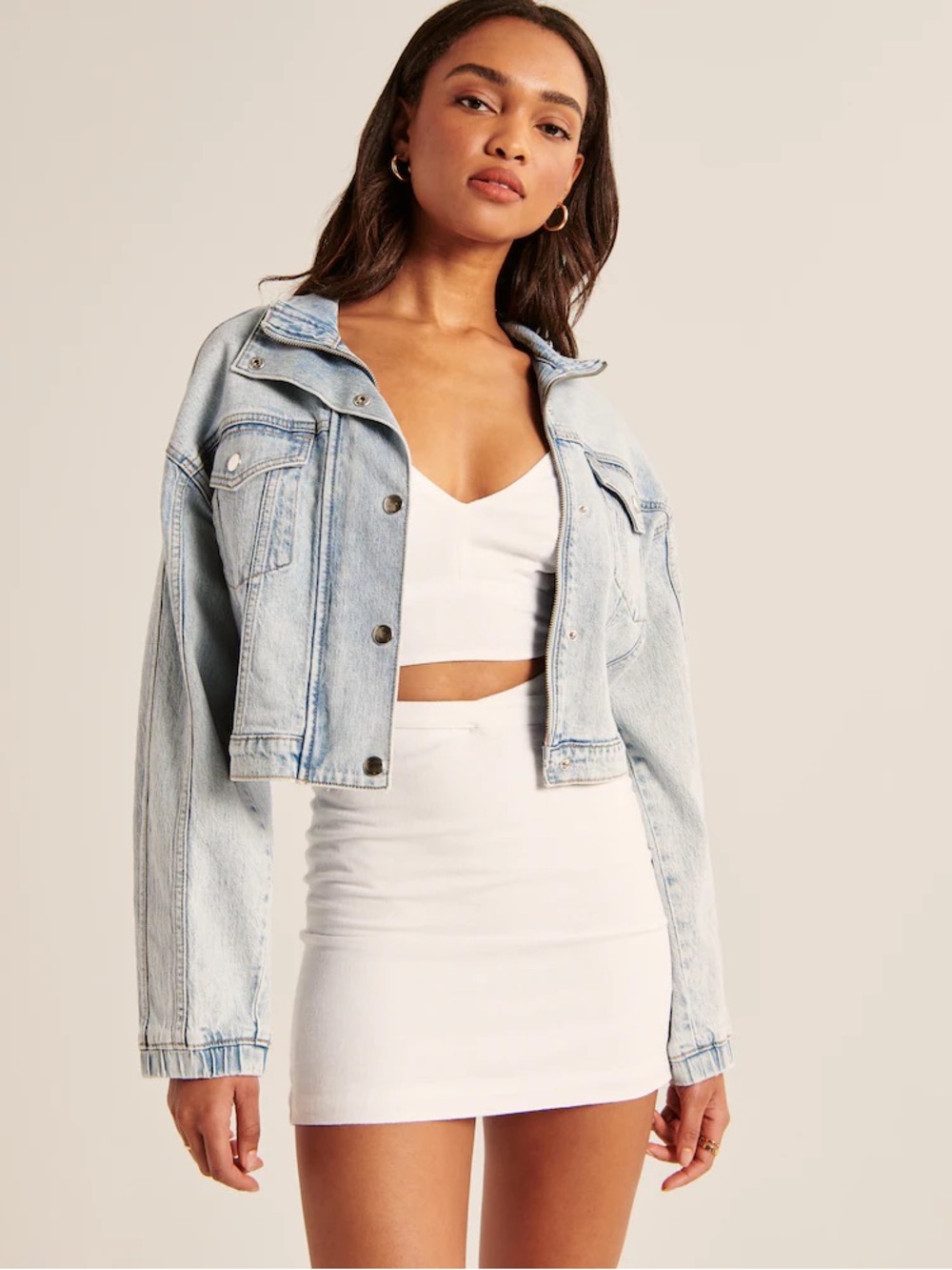 New Abercrombie Drapey Mockneck Denim Jacket
